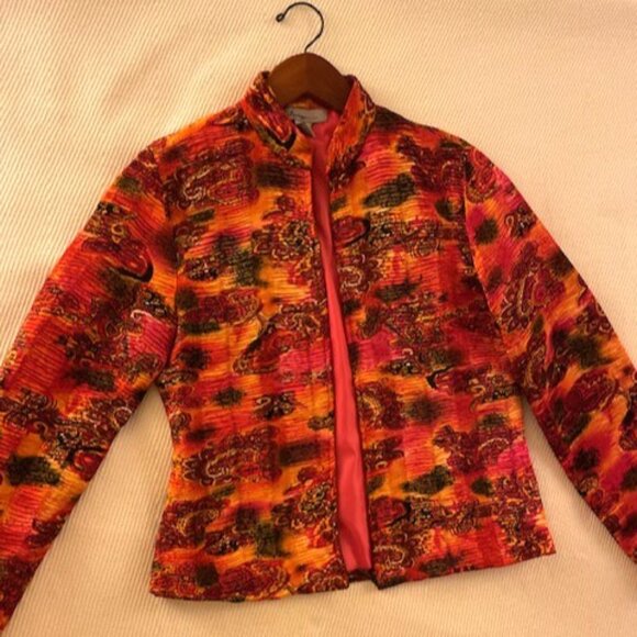 Analogy Vintage Y2K Orange Pink Paisley Print Mandarin Collar Quilted Jacket - S - Picture 3 of 3